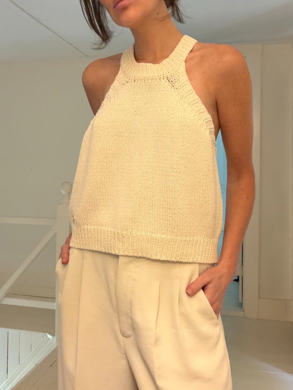 Leha Mate Knit Halter Top in Ivory NWT OS Retail $160